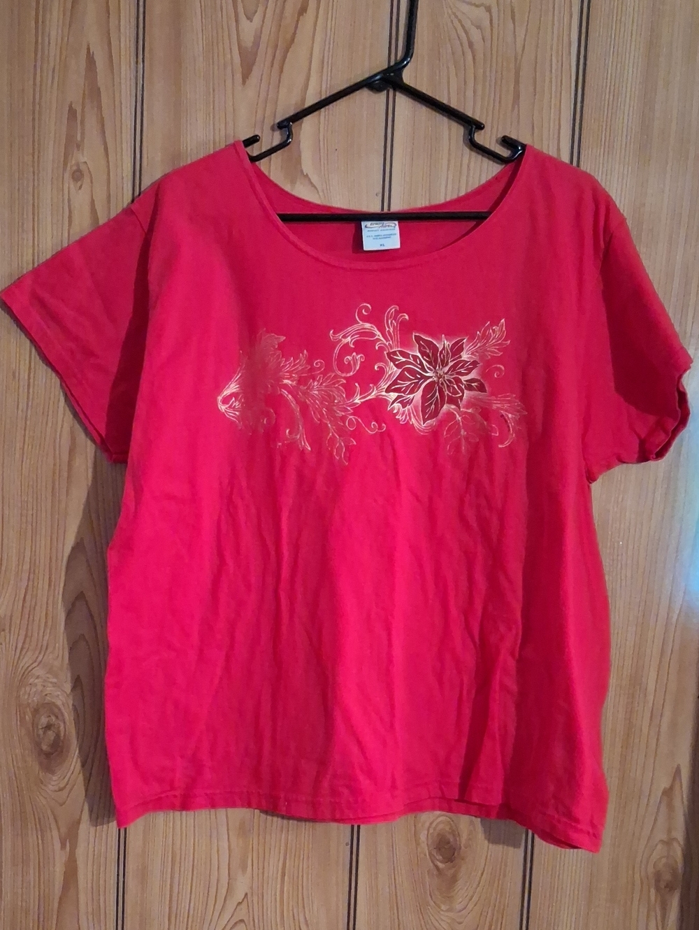 Women’s Red Short-Sleeve Tee with Gold Floral Foil Detail
